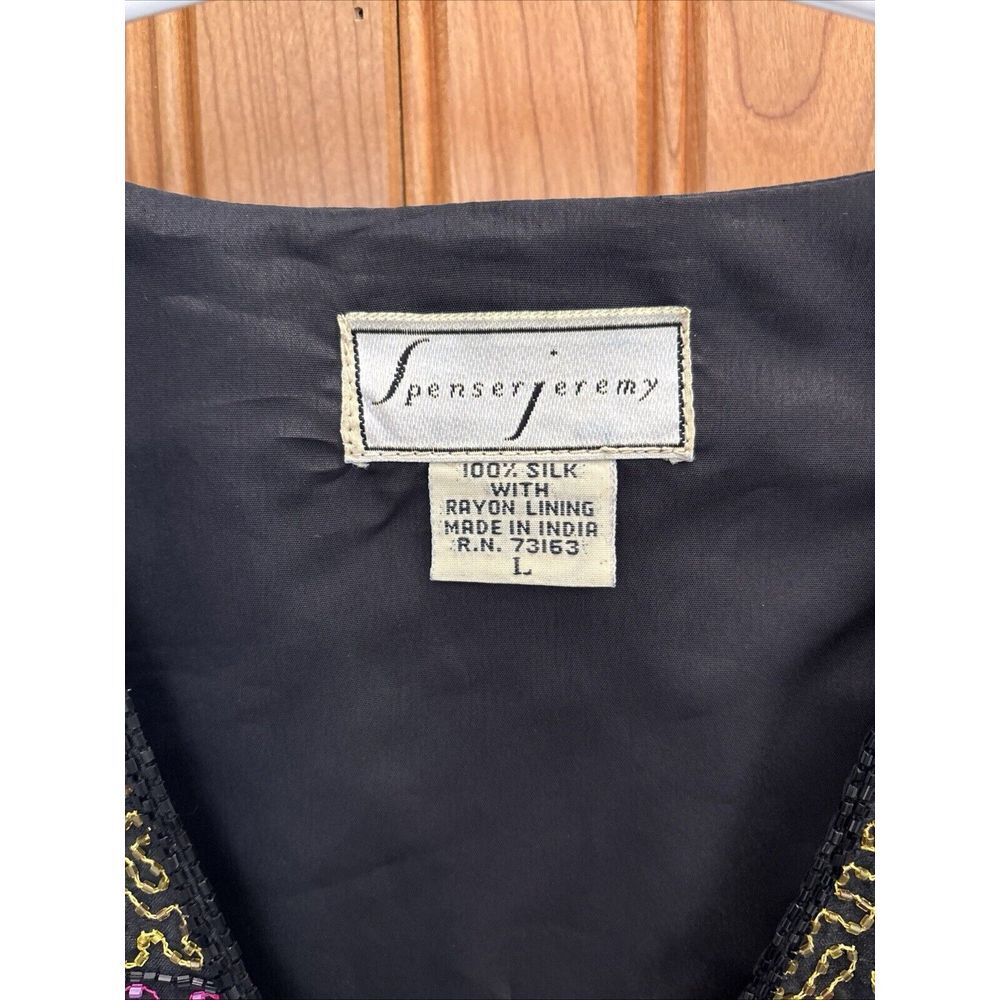 Spenser Jeremy Vintage Multicolor & Blk Beaded Sequin Embellished 100% Silk Vest - Picture 2 of 15